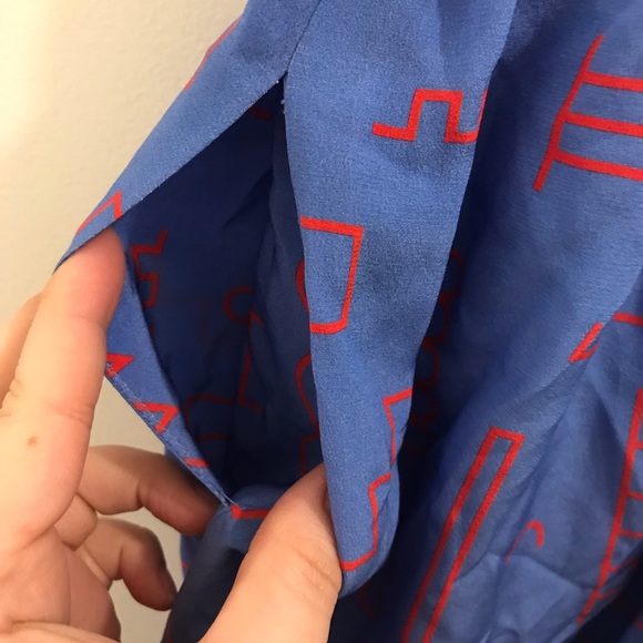 Dusen Dusen Silk Geometric Skirt XS blue red elastic waist full a line - Picture 4 of 10